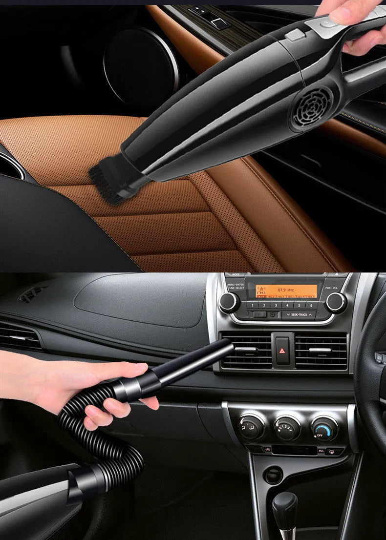 Black and orange car vacuum cleaner with cigarette lighter power cable and compact 36cm design
