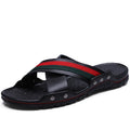 Men's cowhide leather beach sandals with non-slip PU soles in white, blue or black colours