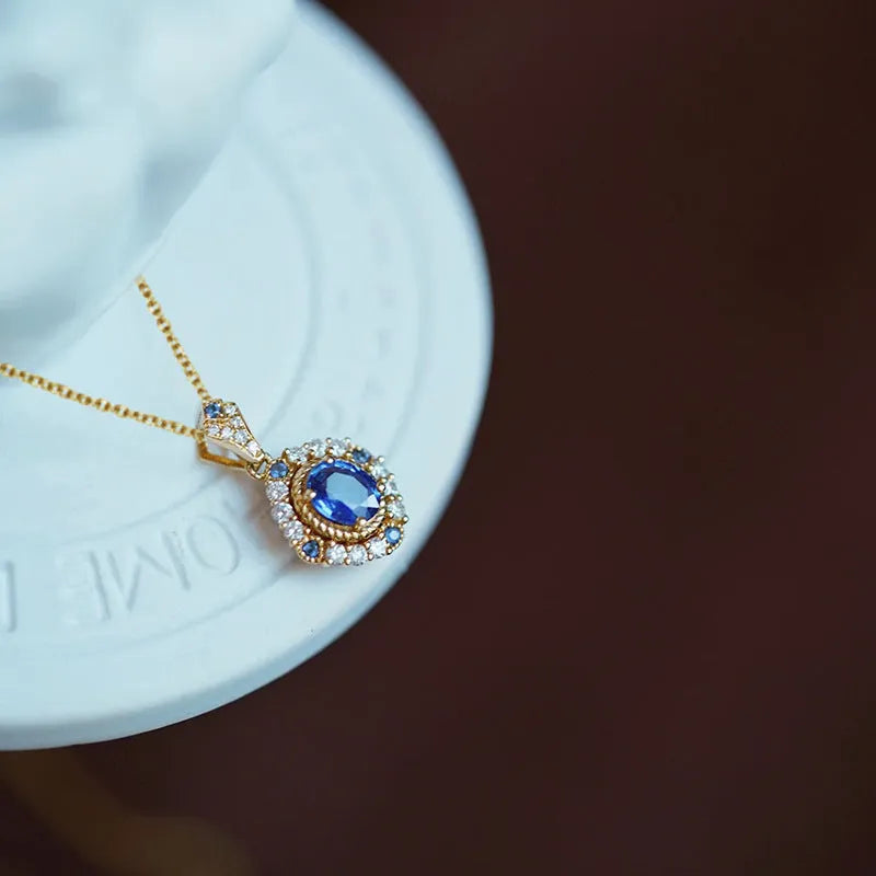 Yellow gold women's necklace with mixed gem pendant on adjustable 21-50cm box chain