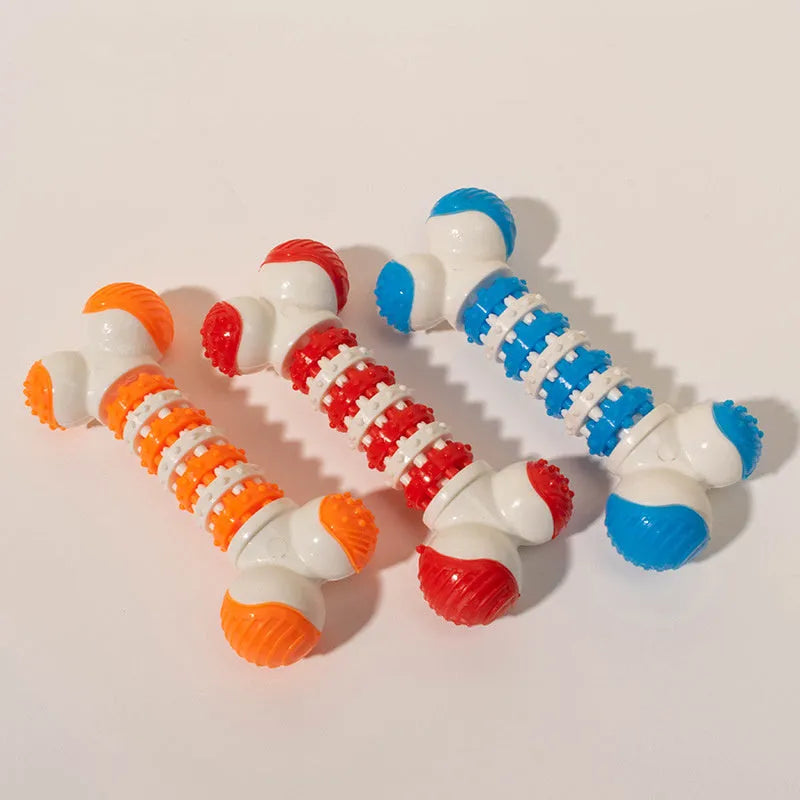 Blue bone-shaped interactive dog toy with a treat holder in the centre for small breed dogs.