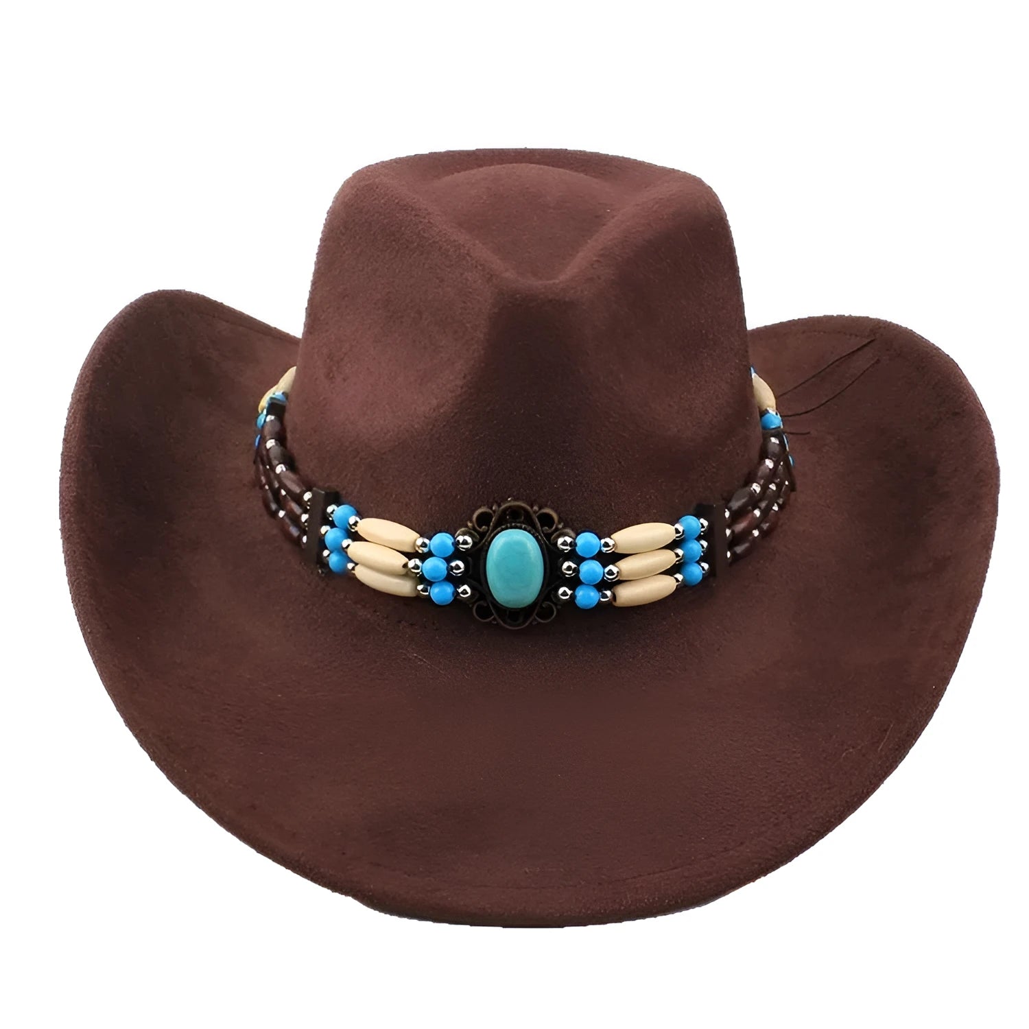 Western cowboy wide brim faux fur top hat in black with dome crown and average size 58cm for sun protection