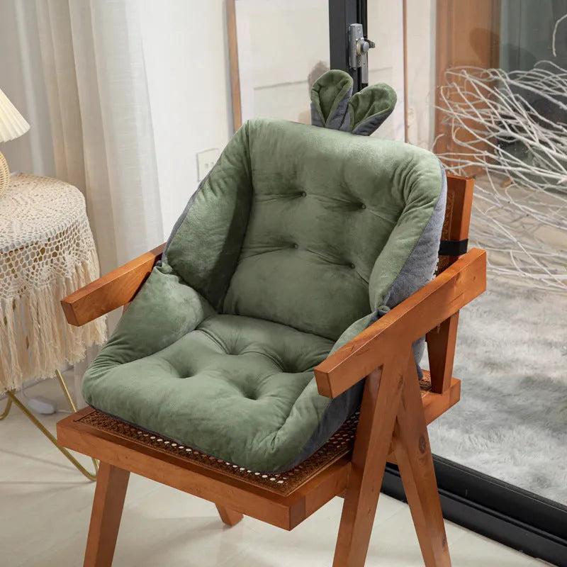 Plush square chair cushion with four holes, available in 40x40cm, 45x45cm, and 50x50cm sizes and seven solid colours