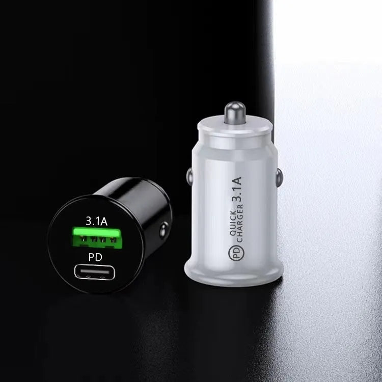 Black and white dual USB car charger for 12V 24V vehicle cigarette lighter sockets