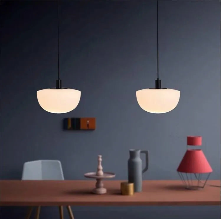 Designer simple milky white glass single-head droplight with 35cm diameter on ceiling