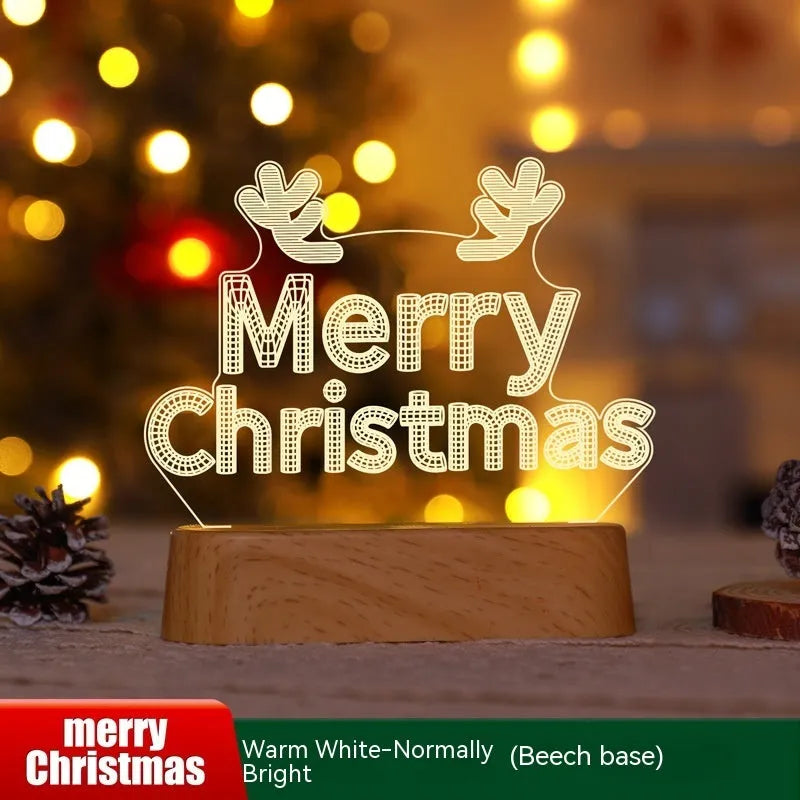 3D acrylic Christmas LED decorative night light showing a choice of festive designs like trees and reindeer.