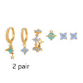 Gold and silver flower-shaped ear studs with zircon mosaic accents in Japanese Korean style