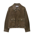 Women's medium thickness PU casual jacket in picture colour with Japanese Korean style details