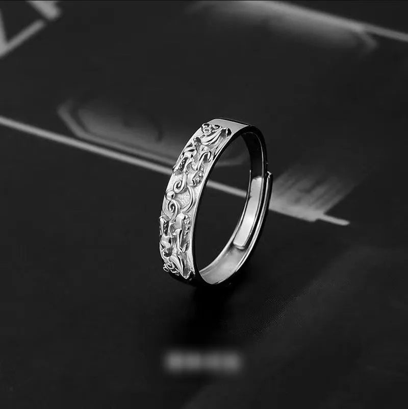 Adjustable open ring in stainless steel, silver colour, simple retro style for men and women