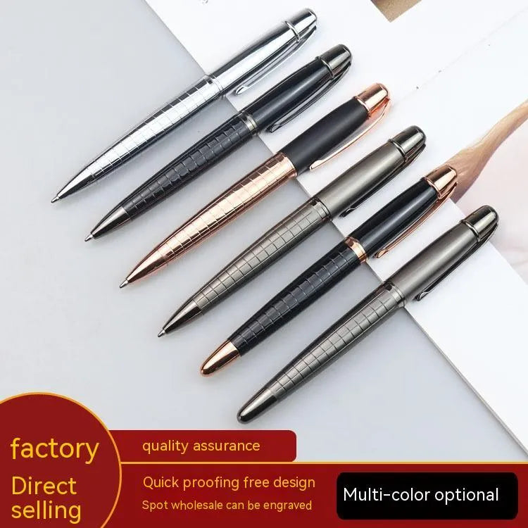 Gun grey metal rollerball pen shown with black and blue ink refill options