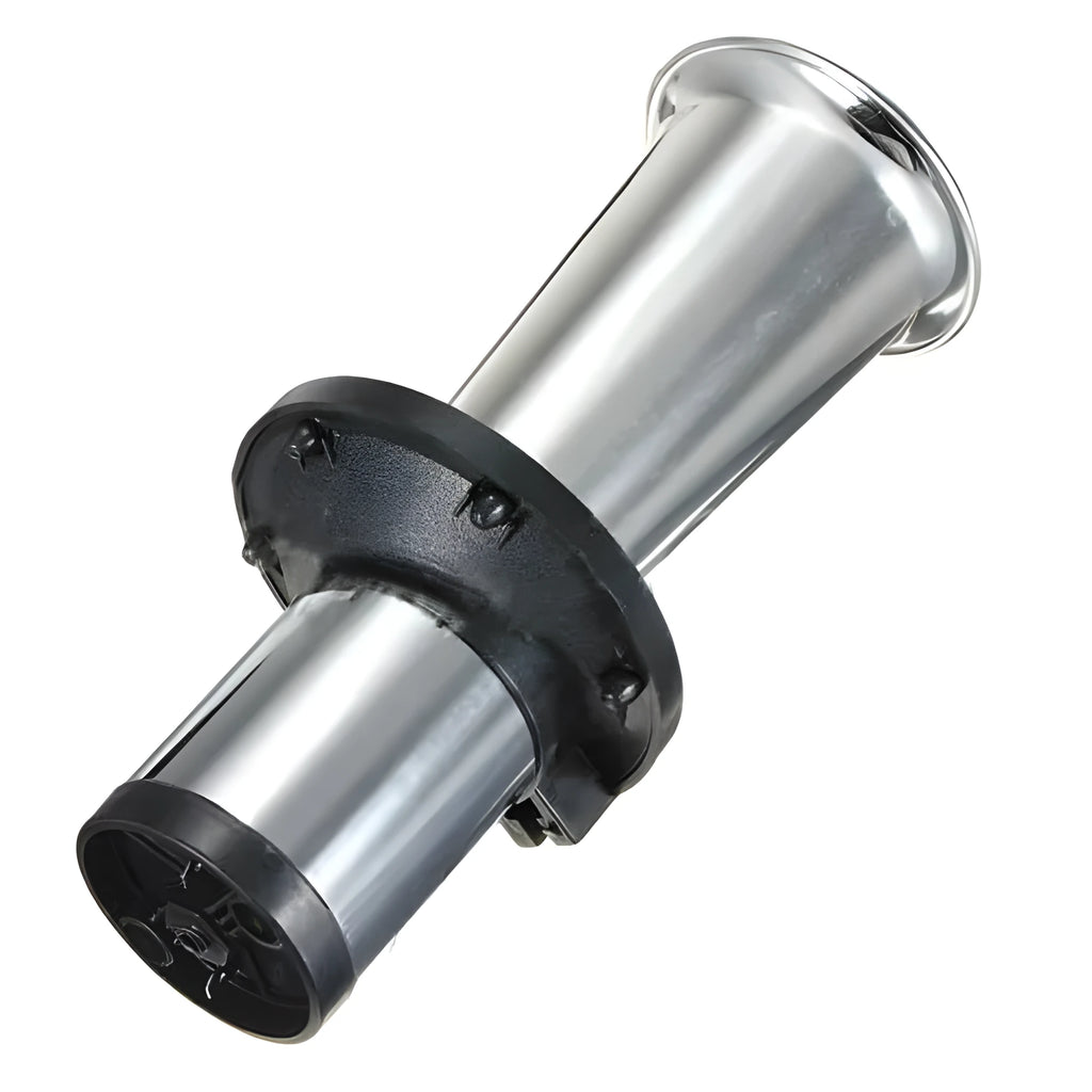 12v black automotive horn with silver housing for universal vehicle replacement