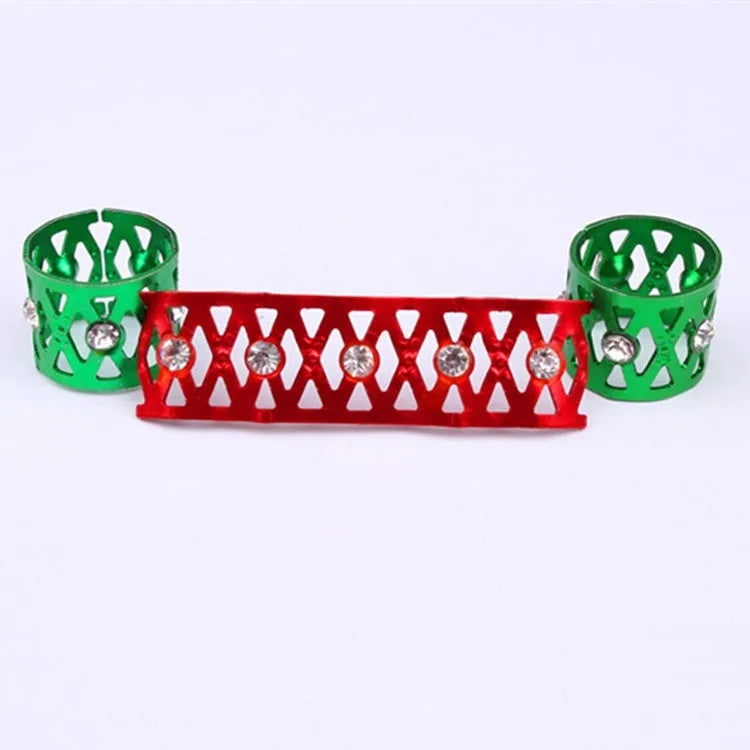 Hollow metal hair ring with jewel decoration shown in one of its eight colour options.