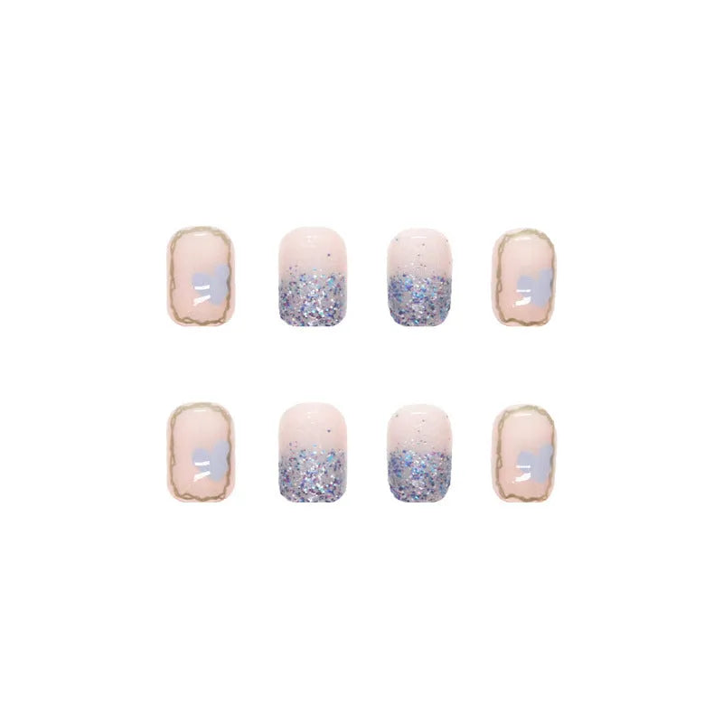 Nude square short false nails, 24 pieces per box with glue, ABS plastic nail tips in cream R593 shade