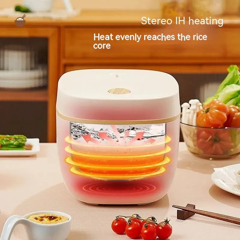 White beige intelligent multi-function rice cooker with black inner pot and accessories