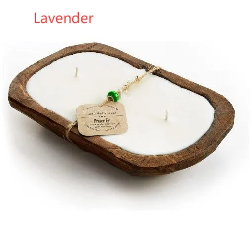 Retro lavender wooden basin aromatherapy candle with three wicks, 230g soy wax