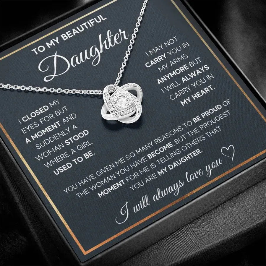 Silver four-leaf clover hollow pendant necklace on clavicle chain with gift box and card