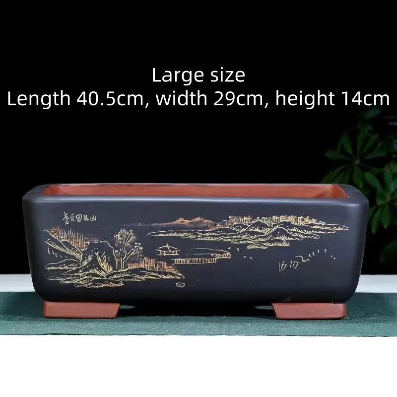 Handmade purple clay rectangular bonsai pot for traditional plant cultivation in three colour options