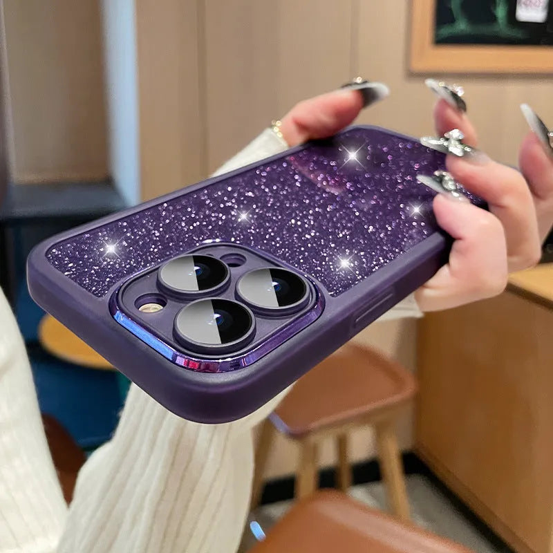 Ultra-thin transparent glitter iPhone case with gradient colour options and TPU construction