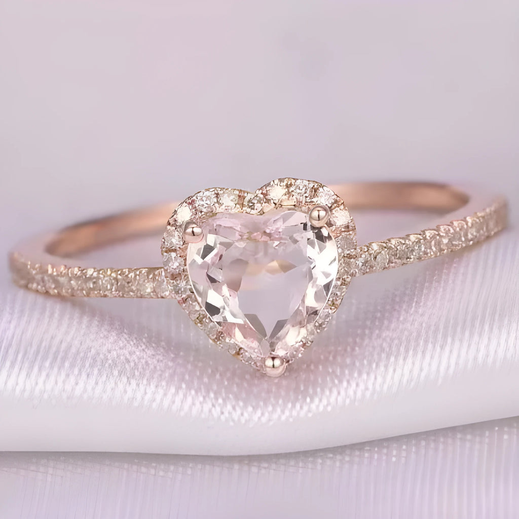 Women's heart-shaped crystal ring in rose gold or silvery electroplated finish on white copper