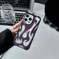 Electroplated hollow flame pattern soft phone case for Apple iPhone in silver finish.