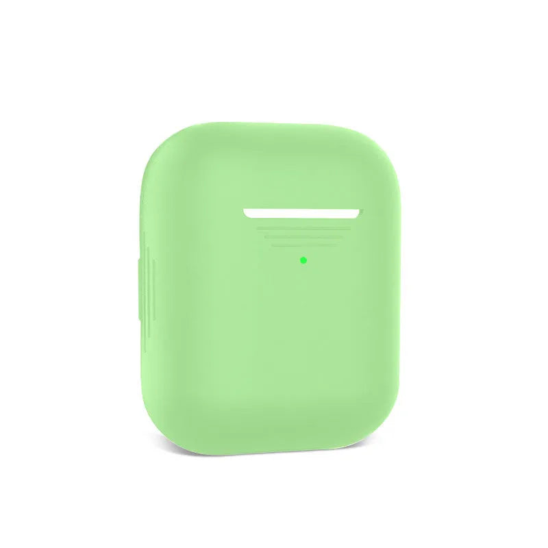 Silicone earphone case for AirPods 1st and 2nd generation in black, dark blue, matcha green and transparent colours.