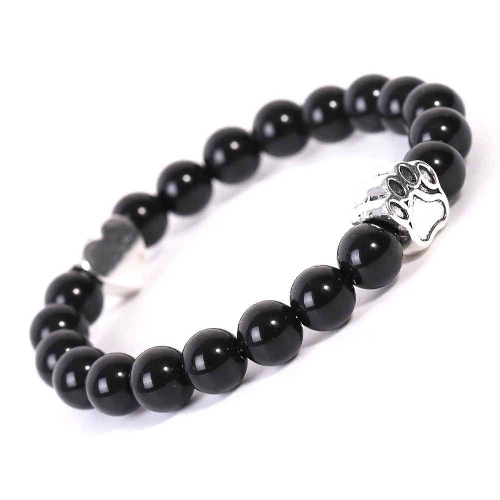 Tigereye Indian agate dog's paw bracelet with love heart charm and stone beads