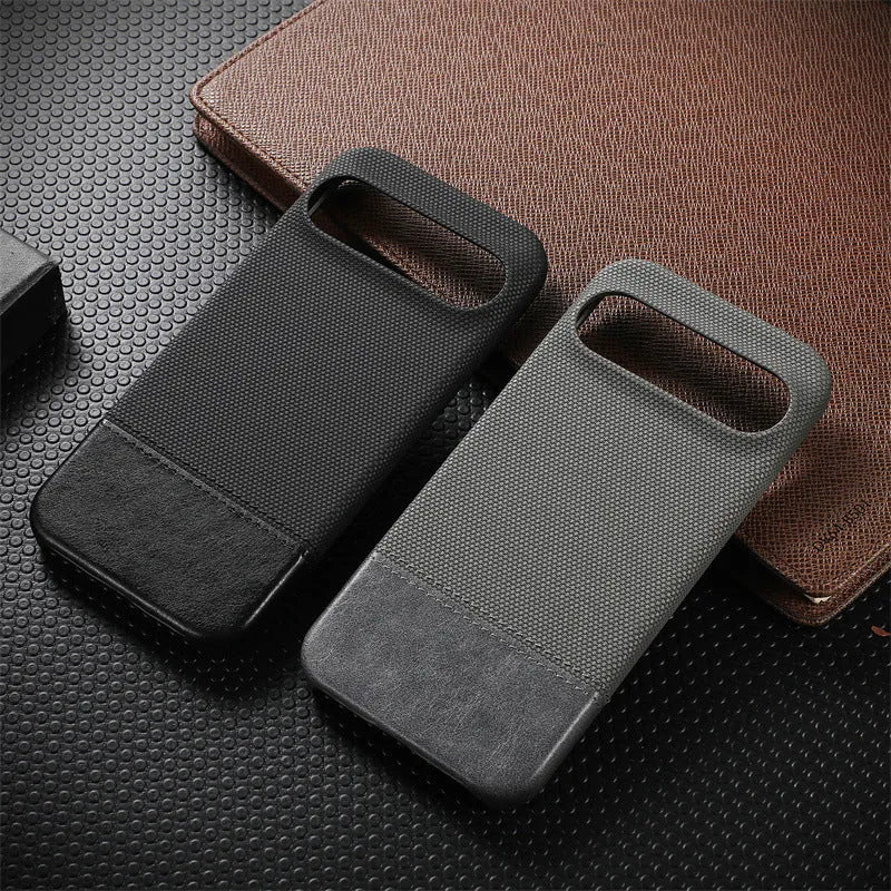 Lambskin anti-fall stitched phone case for Google Pixel 9 Pro XL, black colour, plaid pattern back cover