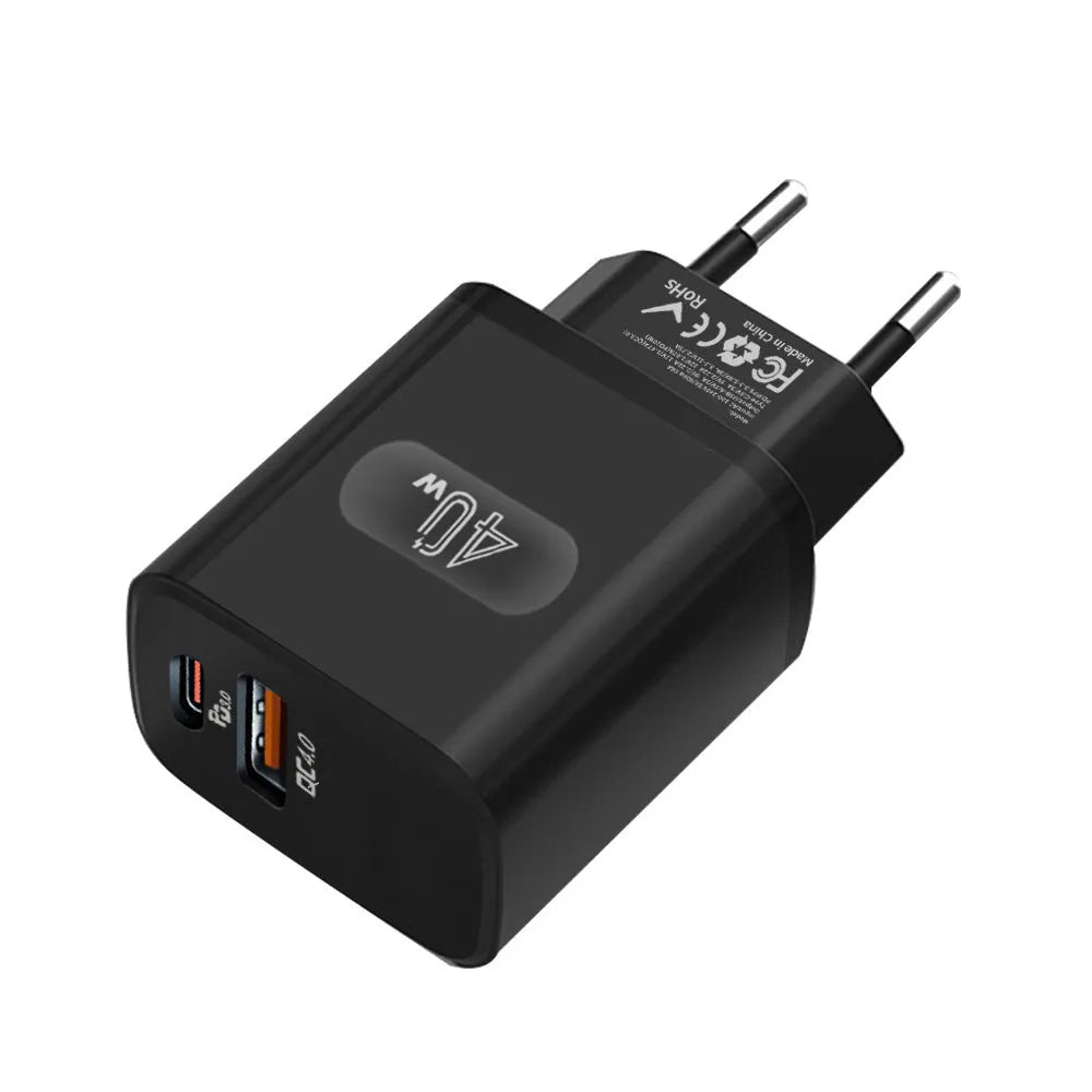 Dual-port USB charger 40W 3A with American Standard plug in white finish
