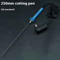 Blue plastic-handled electric heating pen cutter tool with adapter for cutting foam and pearl cotton.