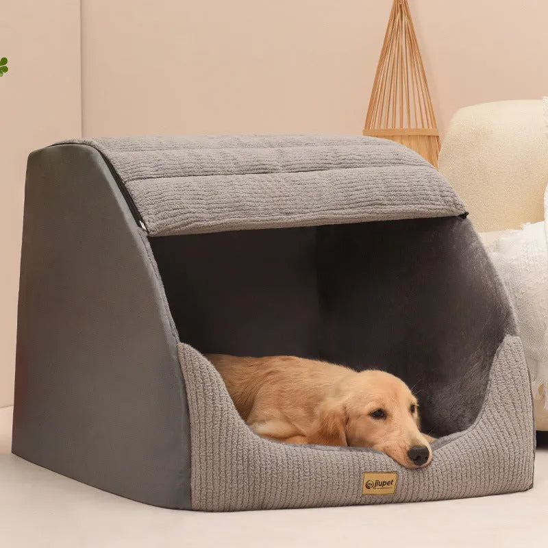 Warm medium large dog bed for Golden Retriever with removable washable cover in Classic Gray