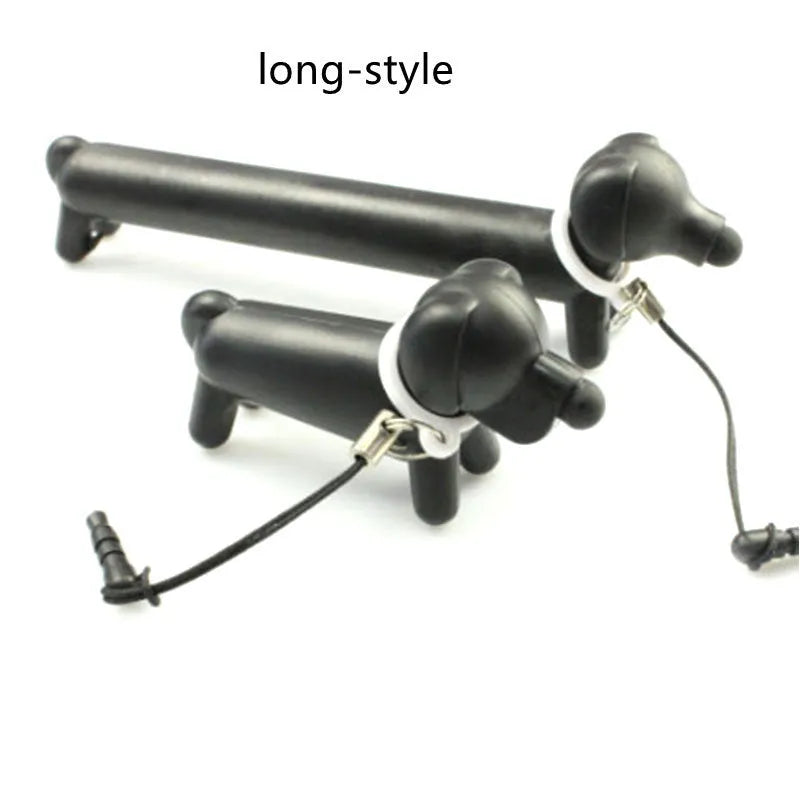 Black puppy dog shaped touch screen stylus with adjustable length and phone stand function