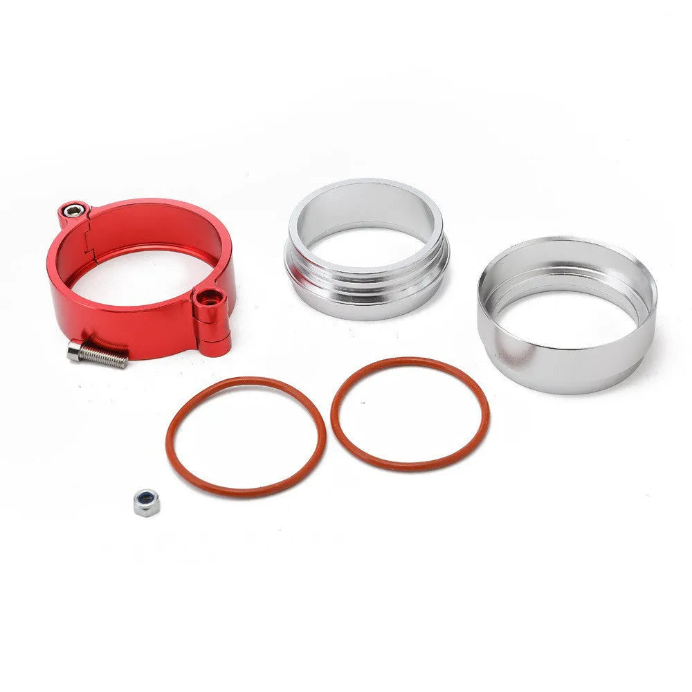Aluminium turbocharger exhaust clamp for car modification in black, blue, or red colours