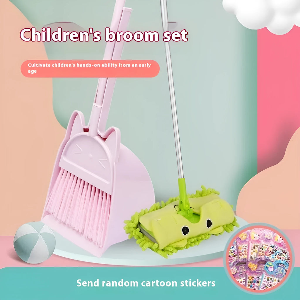 Plastic broom and dustpan set with rotating brush holder in purple colour