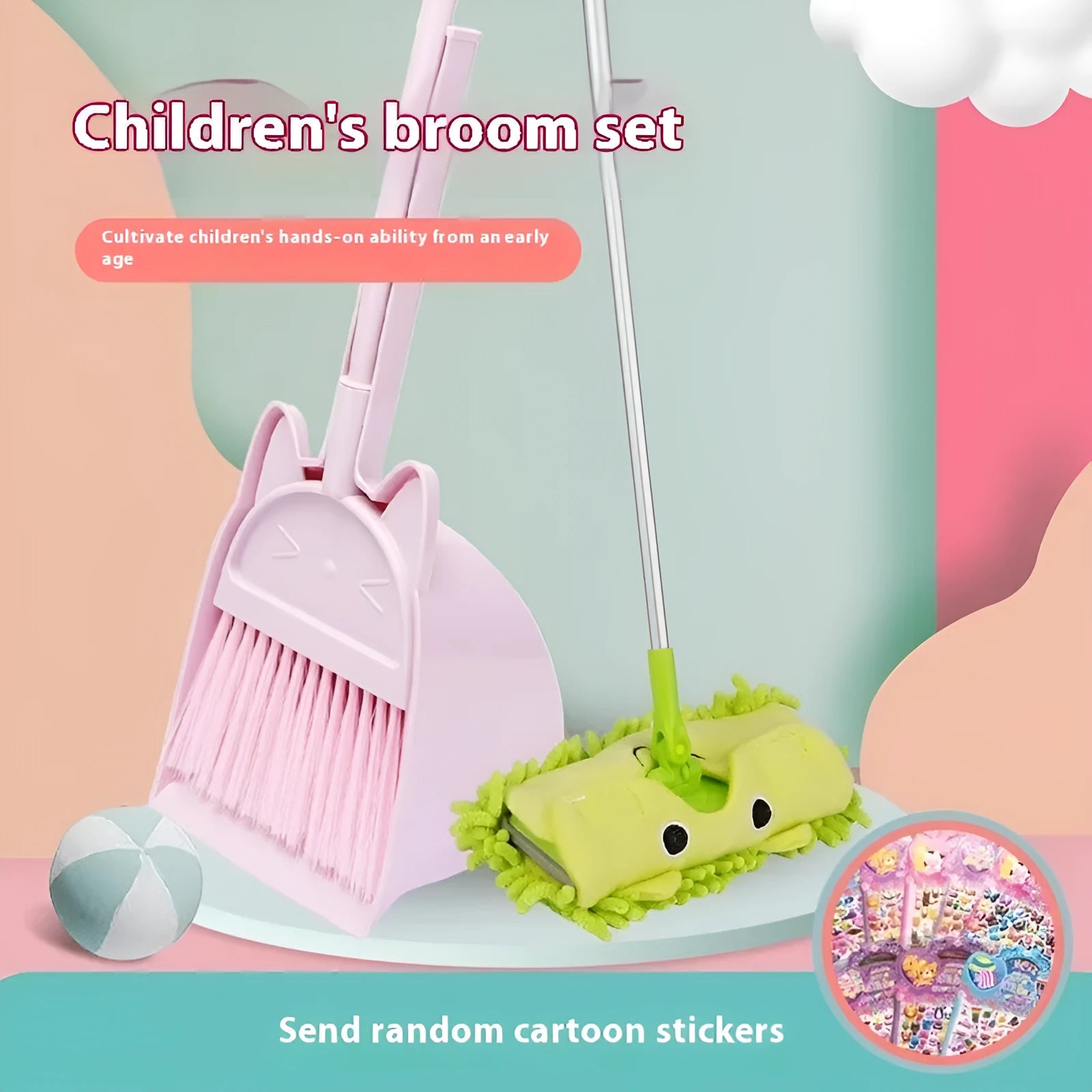 Plastic broom and dustpan set with rotating brush holder in purple colour