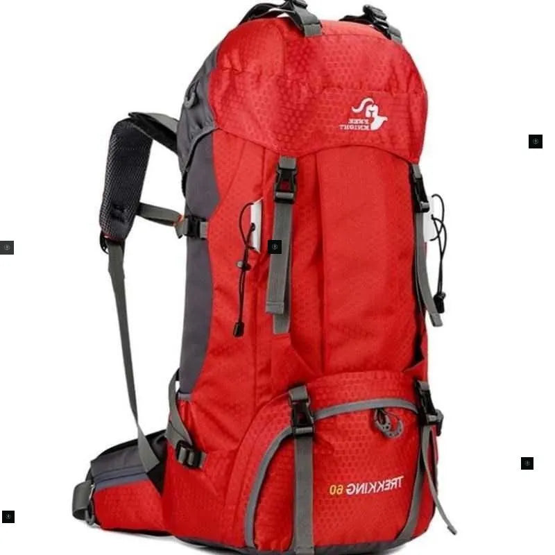 60L waterproof leather hiking backpack with zipper, available in twelve colours, for camping and climbing
