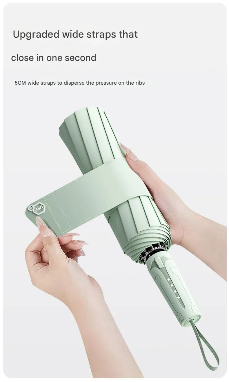 Oversized automatic folding umbrella in black, blue, grey, green, pink or white for heavy rain and sun protection