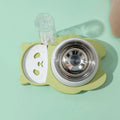 Grey tilted elevated pet bowl set with automatic water dispenser bottle and panda design