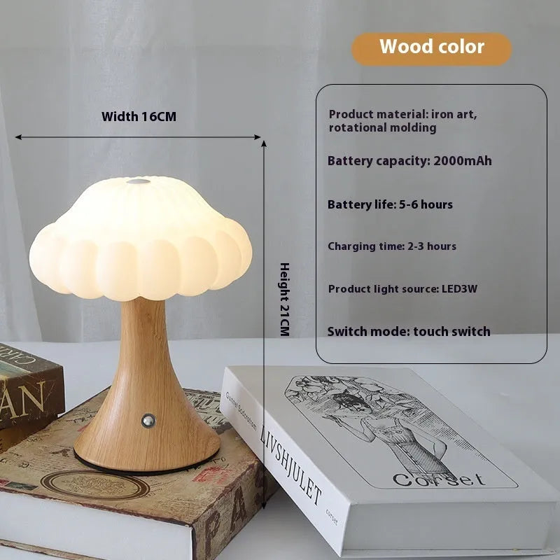 Mushroom-shaped touch control night lamp with USB charging in five colour options