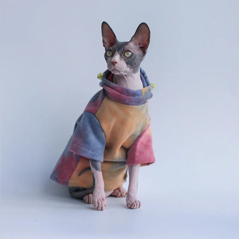 Tie-dye hooded sweater for pets in cotton with velvet lining, autumn winter coat for cats and dogs