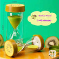 Plastic fruit-shaped hourglass timer in lemon colour on a desk – handmade Chinese style desktop ornament