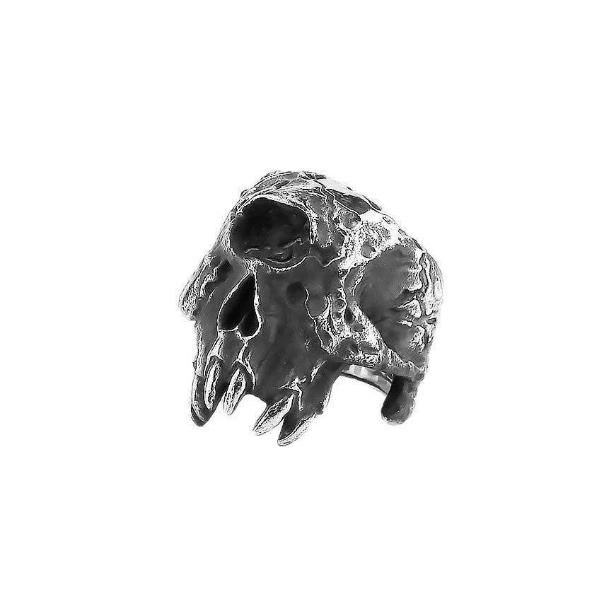 Alloy ring with electroplated finish showing one-eyed skull design in retro punk style