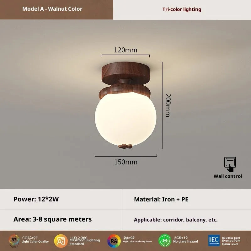 Antique glass ceiling lamp with remote control tricolor light for bedroom modern simplicity style