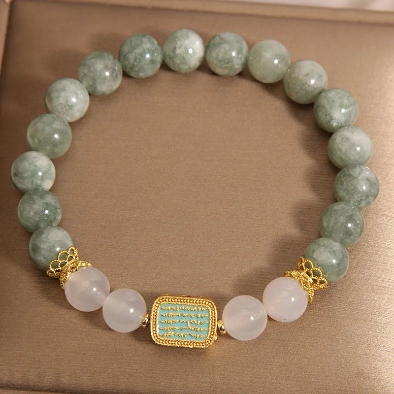 Oil green emerald crystal bracelet with five-sutra scripture design for women
