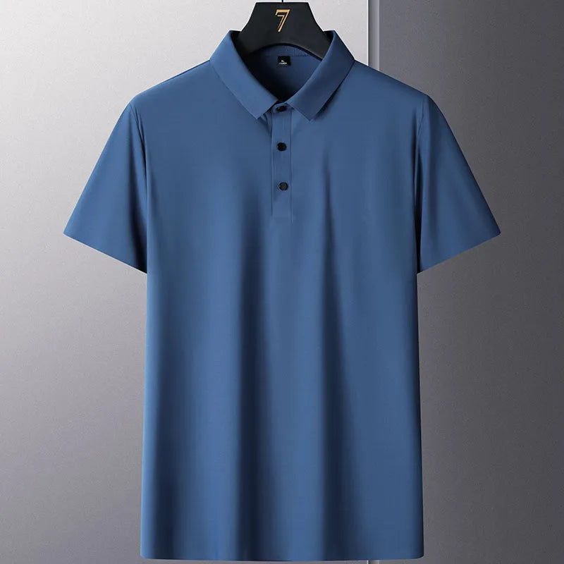 Man wearing a solid colour non-ironing short sleeve business casual shirt