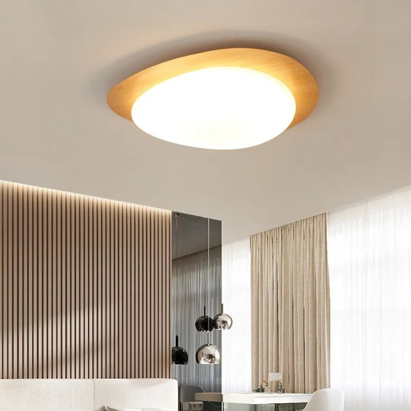 New Chinese style iron ceiling lamp with acrylic shade in walnut finish