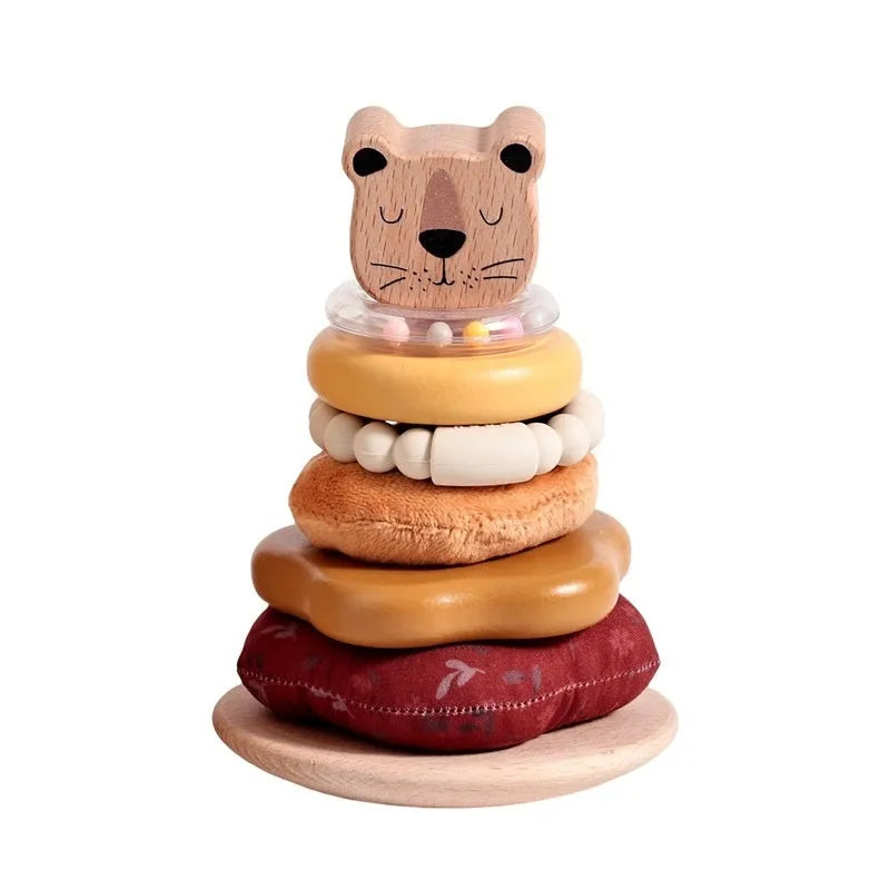 Wooden lion set column puzzle toy with colourful sleeve column for children aged 4-6