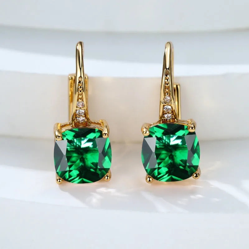Square geometric moissanite ear clips with colourful stone inlay and electroplated finish