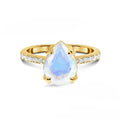 Simple fashion ring with natural gemstone inlaid in silver drop shape, available in multiple sizes