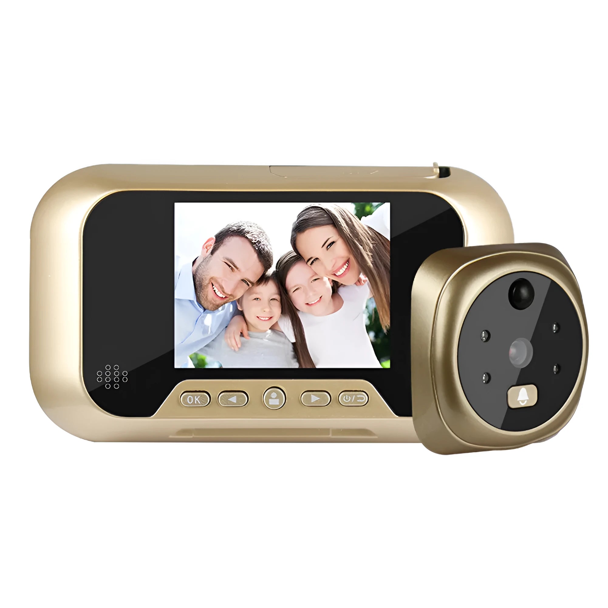 Gold 2.8 inch video doorbell with infrared night vision lens and LCD screen