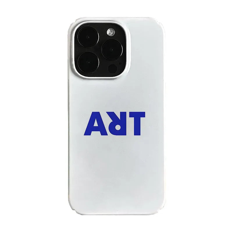 Blue art English art niche phone case for Apple iPhone, scratch resistant silicone cover, glossy hard shell, white colour