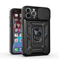 Sergeant sliding window magnetic bracket iPhone case in blue, showing the extended grip.